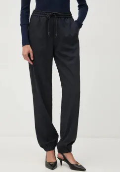 Lacoste pantaloni din lana culoarea albastru marin, high waist, HF1564 imagine