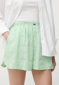 Lacoste pantaloni scurti din in culoarea verde, cu imprimeu, high waist, FF0226 imagine