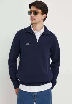 Lacoste pulover de bumbac culoarea albastru marin, cu turtleneck imagine