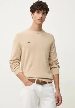 Lacoste pulover de bumbac culoarea bej, light imagine