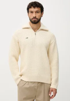 Lacoste pulover din amestec de lana culoarea bej, calduros, cu guler, AH5205 imagine