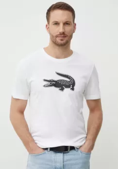 Lacoste tricou barbati, culoarea bej, cu imprimeu imagine