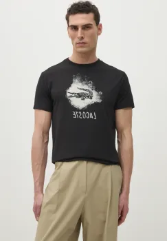 Lacoste tricou barbati, culoarea negru, cu imprimeu, TH8917 imagine