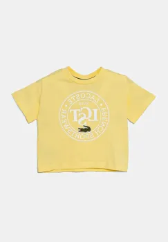 Lacoste tricou de bumbac pentru copii culoarea galben, cu imprimeu, TJ2463 imagine