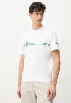 Lacoste tricou din bumbac barbati, culoarea alb, cu imprimeu, TH9694 imagine