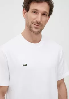 Lacoste tricou din bumbac barbati, culoarea alb, neted imagine