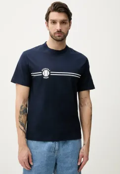 Lacoste tricou din bumbac barbati, culoarea albastru marin, cu imprimeu, TH9694 imagine
