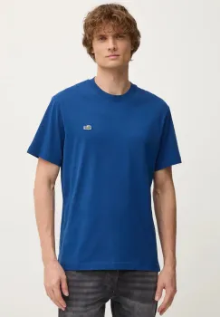 Lacoste tricou din bumbac barbati, culoarea albastru marin, neted imagine