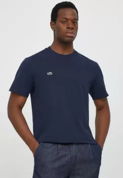 Lacoste tricou din bumbac barbati, culoarea albastru marin, neted imagine