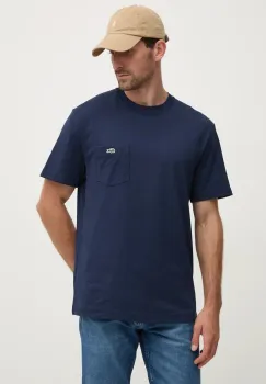Lacoste tricou din bumbac barbati, culoarea albastru marin, neted, TH2827 imagine