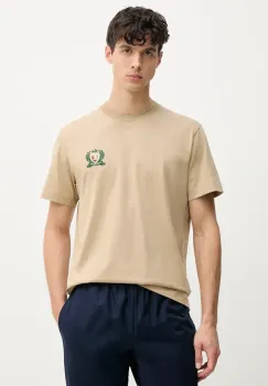 Lacoste tricou din bumbac barbati, culoarea bej, cu imprimeu, TH0027 imagine