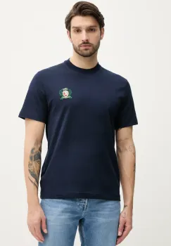 Lacoste tricou din bumbac barbati, culoarea bleumarin, cu imprimeu, TH0027 imagine