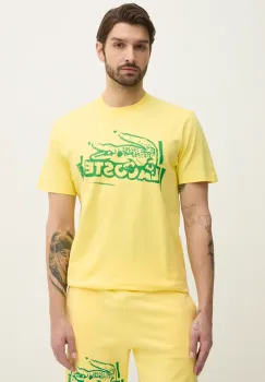 Lacoste tricou din bumbac barbati, culoarea galben, cu imprimeu, TH0284 imagine