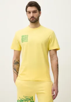 Lacoste tricou din bumbac barbati, culoarea galben, cu imprimeu, TH0288 imagine