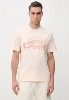 Lacoste tricou din bumbac barbati, culoarea portocaliu, cu imprimeu, TH0284 imagine