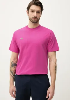 Lacoste tricou din bumbac barbati, culoarea violet, neted, TH7318 imagine