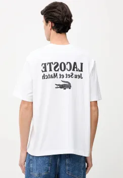 Lacoste tricou din bumbac culoarea alb, cu imprimeu, TH5950 imagine