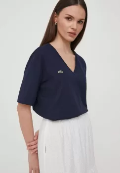 Lacoste tricou din bumbac femei, culoarea albastru marin imagine