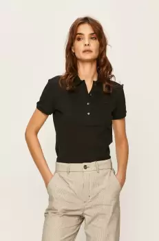 Lacoste Tricou femei, culoarea negru, cu guler imagine