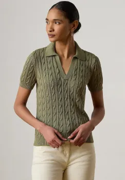 Lauren Ralph Lauren pulover cu maneca scurta pentru femei, cu vascoza imagine