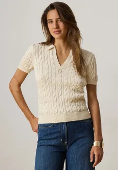 Lauren Ralph Lauren pulover cu maneca scurta pentru femei, cu vascoza imagine