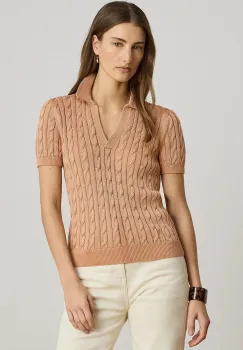 Lauren Ralph Lauren pulover cu maneca scurta pentru femei, cu vascoza imagine