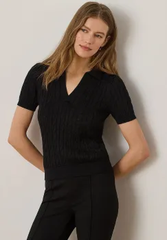 Lauren Ralph Lauren pulover cu maneca scurta pentru femei, cu vascoza imagine