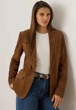 Lauren Ralph Lauren sacou cu un singur rand de nasturi pentru femei din piele intoarsa imagine