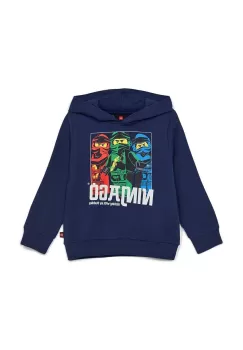 Lego hanorac de bumbac pentru copii culoarea albastru marin, cu gluga, cu imprimeu imagine