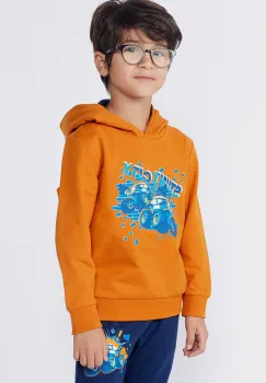 Lego hanorac de bumbac pentru copii LWSCOUT 611 culoarea portocaliu, cu gluga, cu imprimeu, 12011314 imagine