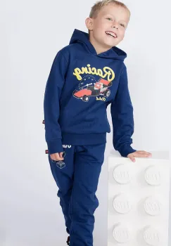 Lego hanorac de bumbac pentru copii LWSCOUT 708 culoarea bleumarin, cu gluga, cu imprimeu, 12011355 imagine