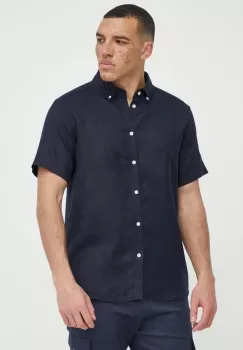 Les Deux camasa de in culoarea albastru marin, cu guler button-down, regular imagine