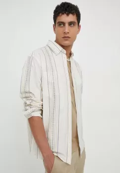 Les Deux camasa din bumbac barbati, culoarea bej, cu guler button-down, regular imagine