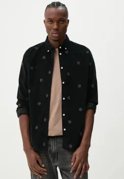 Les Deux camasa din bumbac barbati, culoarea negru, cu guler button-down, regular, LDM410190 imagine