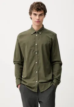 Les Deux camasa din bumbac culoarea verde, cu guler button-down, regular, 1001696 imagine