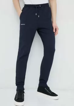 Les Deux pantaloni de trening din bumbac culoarea albastru marin, cu imprimeu imagine