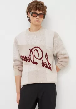 Les Deux pulover din amestec de lana barbati, culoarea bej imagine