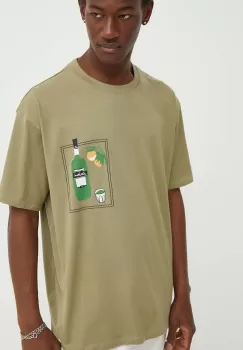 Les Deux tricou din bumbac barbati, culoarea verde, cu imprimeu, LDM101174 imagine