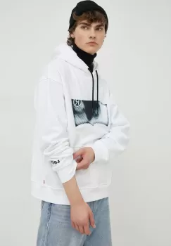 Levi's bluza barbati, culoarea alb, cu gluga, cu imprimeu imagine