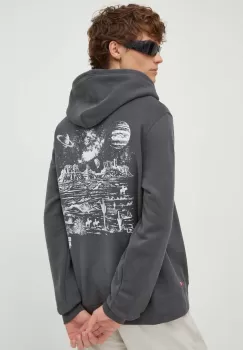 Levi's bluza barbati, culoarea gri, cu gluga, cu imprimeu imagine