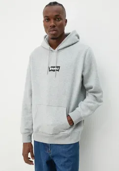 Levi's bluza barbati, culoarea gri, cu gluga, cu imprimeu imagine