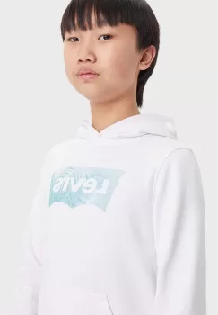 Levi's bluza copii LVB PALM BATWING FILL HOODIE culoarea alb, cu gluga, cu imprimeu imagine