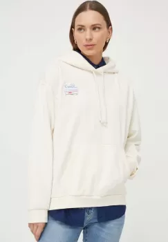 Levi's bluza femei, culoarea bej, cu gluga, cu imprimeu imagine