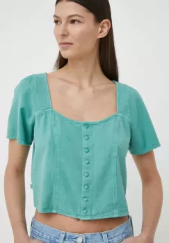 Levi's bluza subtire de blugi femei, culoarea verde, neted imagine