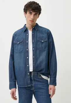 Levi's camasa din bumbac barbati, culoarea albastru marin, cu guler clasic, regular imagine