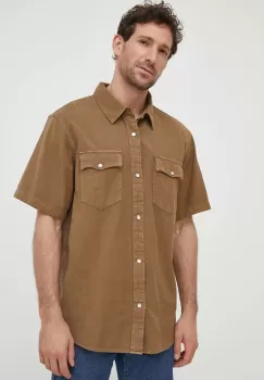 Levi's camasa din bumbac barbati, culoarea bej, cu guler clasic, relaxed imagine