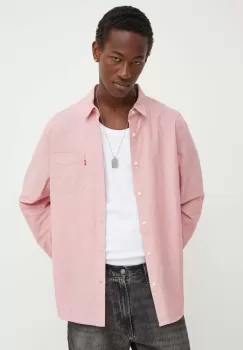 Levi's camasa din bumbac barbati, culoarea roz, cu guler clasic, regular imagine