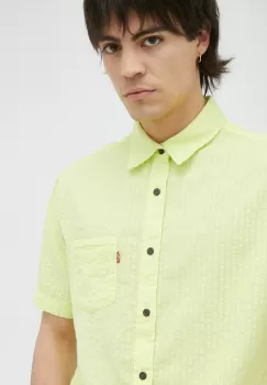 Levi's camasa din bumbac barbati, culoarea verde, cu guler clasic, regular imagine