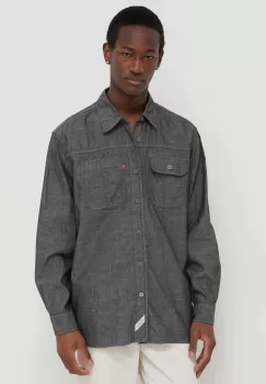 Levi's camasa jeans barbati, culoarea gri, cu guler clasic, relaxed imagine