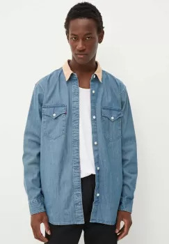 Levi's camasa jeans barbati, culoarea maro, cu guler clasic, relaxed, A1919 imagine